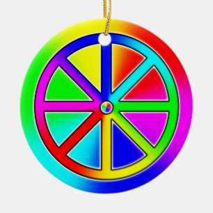 Adorno De Cerámica Rainbow Dharma Wheel Buddhist