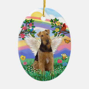 Adorno De Cerámica Rainbow Life - Ángel Airedale