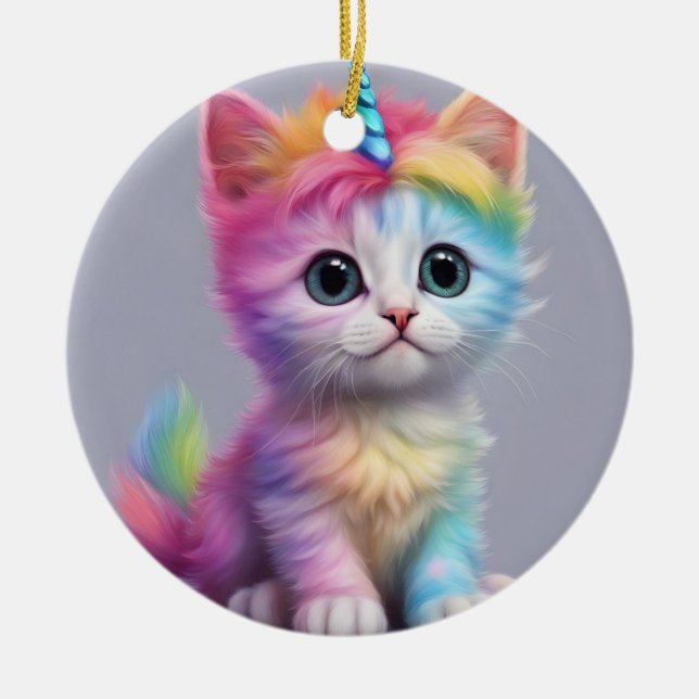 Adorno De Cerámica Rainbow Unicorn Kitten (Frente)