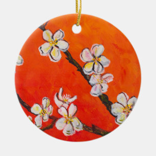 Adorno De Cerámica Rama de Blossoming Blanco