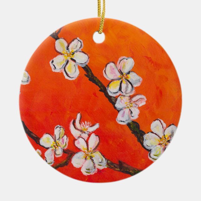 Adorno De Cerámica Rama de Blossoming Blanco (Frente)