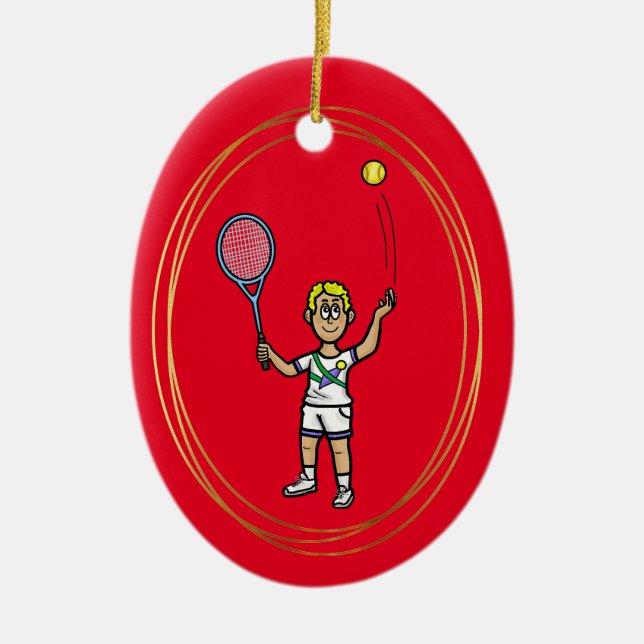 Adorno De Cerámica Rama de Navidad del jugador masculino de tenis rub (Frente)