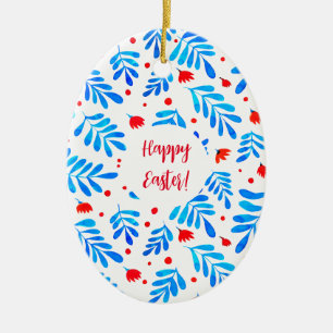 Adorno De Cerámica Ramas acuarelas y flores Pascua