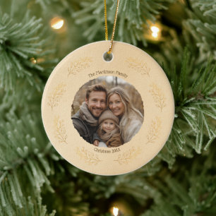 Adorno De Cerámica Ramas doradas elegantes Foto de familia Navidad Be