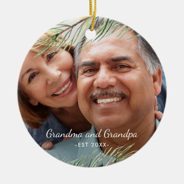 Adorno De Cerámica Ramas simples de pino: Abuela y abuelo de Año Este (Frente)