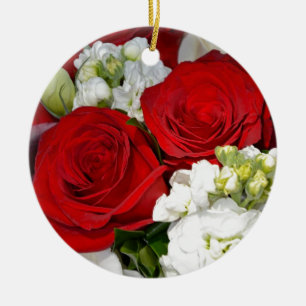 Adorno De Cerámica Ramo de rosas rojas y blancas para bodas