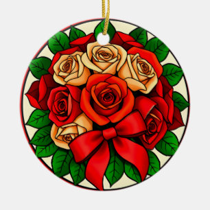 Adorno De Cerámica Ramo elegante de rosas rojas y blancas