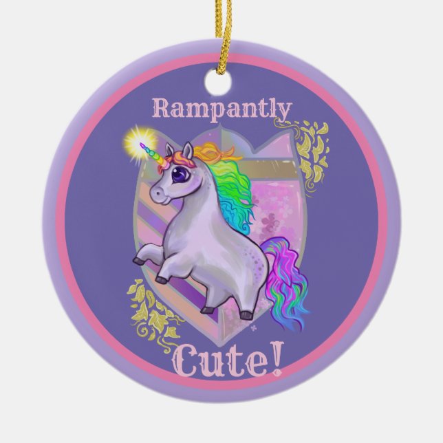 Adorno De Cerámica Rampantly Cute Unicorn (Frente)