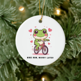 Adorno De Cerámica Rana Adorable Montando Bicicleta | Regalo Divertid