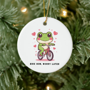 Adorno De Cerámica Rana Adorable Montando Bicicleta   Regalo Divertid