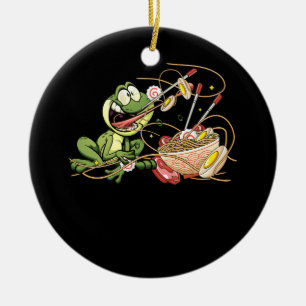 Adorno De Cerámica Rana Cute Kawaii comiendo en el Ramen Bowl, comida