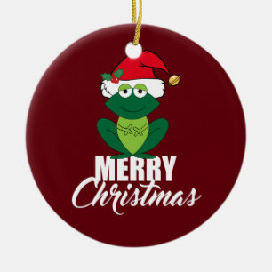 Adorno De Cerámica Rana de las Felices Navidad