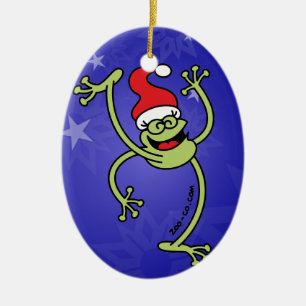 Adorno De Cerámica Rana de las Felices Navidad