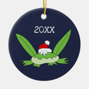 Adorno De Cerámica Rana Doodle con sombrero de Santa Navidad