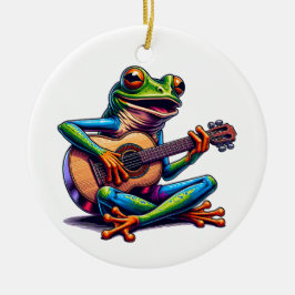 Adorno De Cerámica Rana dulce tocando una guitarra | Toad Pun Christm