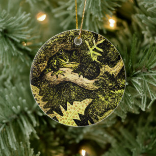 Adorno De Cerámica Rana holandesa de Art Nouveau en el árbol