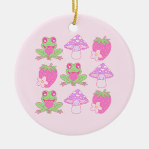 Adorno De Cerámica Rana Kawaii, champiñón y fresa