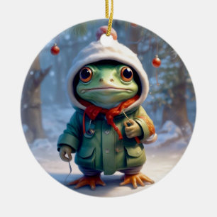 Adorno De Cerámica Rana navidad