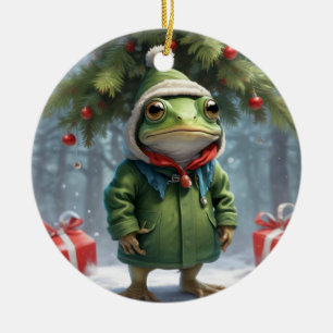Adorno De Cerámica Rana navidad