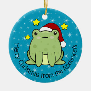 Adorno De Cerámica Rana Personalizada Feliz Navidad