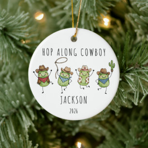 Adorno De Cerámica Rana Personalizada Hop Along Cowboy
