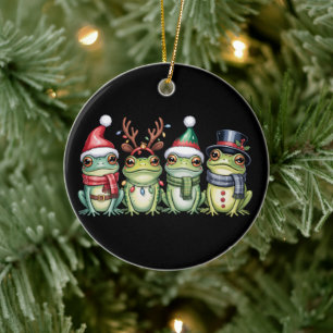 Adorno De Cerámica Ranas Navidad Amante Rana Lindo Santa Animales
