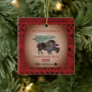 Adorno De Cerámica Rancho de árbol de Navidad Santa Bison Geométric