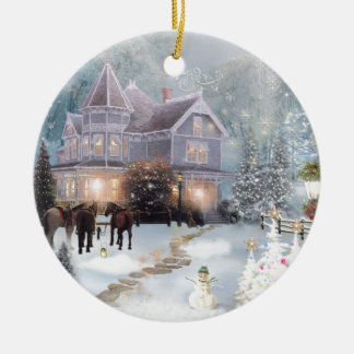 Adorno De Cerámica Rancho de cabaña de Navidades occidentales