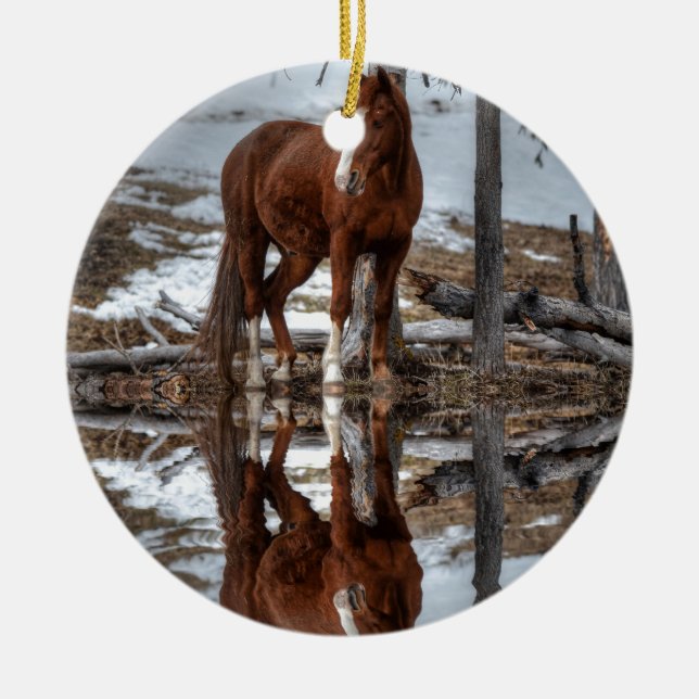 Adorno De Cerámica Rancho de castaño y reflexión de estanques (Frente)