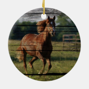 Adorno De Cerámica Rancho del campo de Woodgrain de Barn Galloping Ca