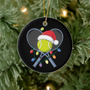 Adorno De Cerámica Raquetas De Tenis De Navidad Bola Sombrero De Sant