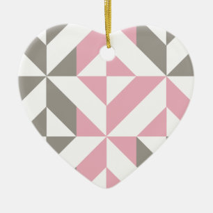 Adorno De Cerámica Raspberry rosa y ZigZag geométrico plateado