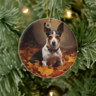 Adorno De Cerámica Rat Terrier en otoño hojas caídas inspiran