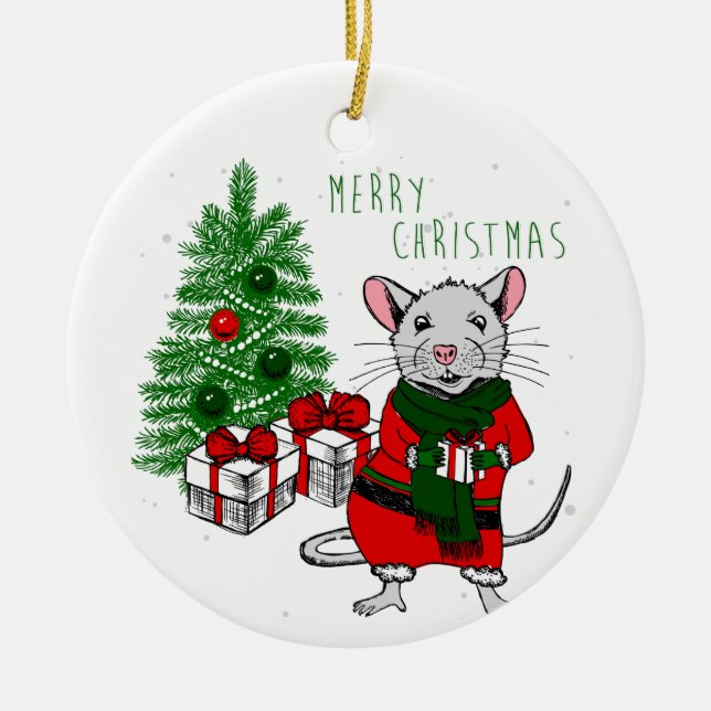 Adorno De Cerámica rata de navidad (Frente)
