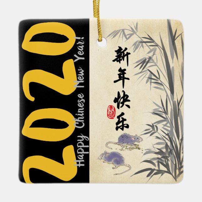 Adorno De Cerámica Ratas de bambú originales pintando deseos en la pl (Anverso)