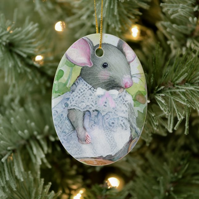 Adorno De Cerámica ratón acuarela de los navidades (Árbol)