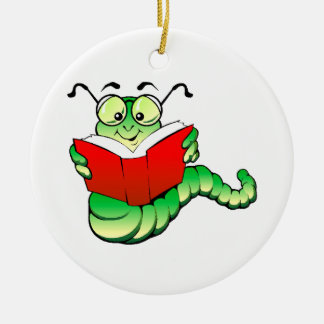 Adorno De Cerámica Ratón de biblioteca verde con los vidrios que lee