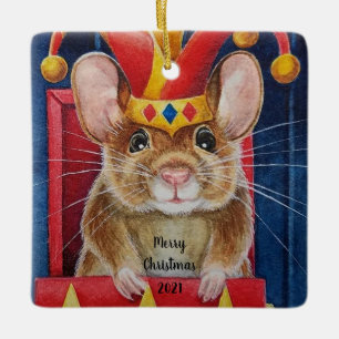 Adorno De Cerámica Ratón de juguete navideño vintage en una caja de