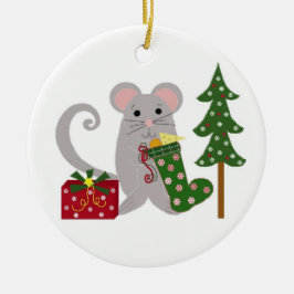 Adorno De Cerámica Ratón de Navidad