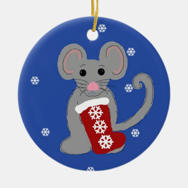 Adorno De Cerámica Ratón de Navidad (Frente)