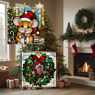 Adorno De Cerámica Ratón de Navidad Falso Vidrio Pintado