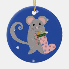 Adorno De Cerámica Ratón de Navidad Rosa