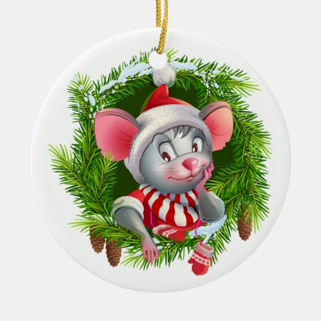 Adorno De Cerámica Ratón festivo de Navidades curados (Frente)