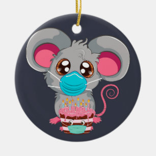 Adorno De Cerámica Ratón kawaii con máscara facial con pastel