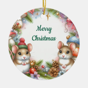 Adorno De Cerámica Ratoncitos de Navidad y Hongos Caprichosos