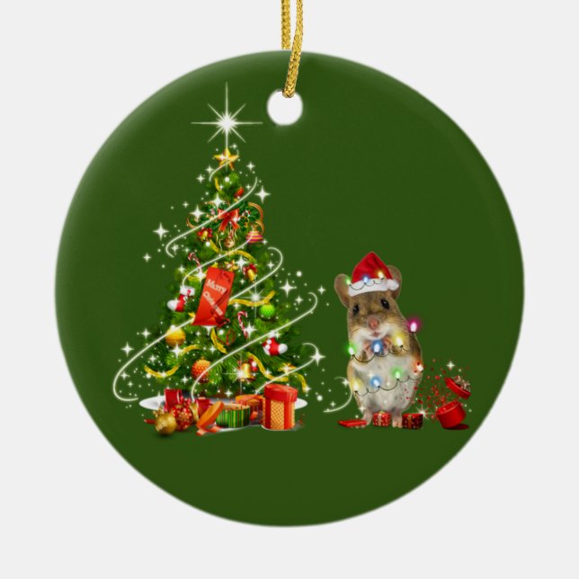 Adorno De Cerámica Ratones con Navidades Gorras LIGHTS (Frente)