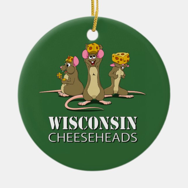 Adorno De Cerámica Ratones de Wisconsin Cheesehead (Frente)