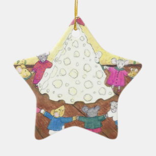 Adorno De Cerámica Ratones en torno a un árbol de Navidad de queso