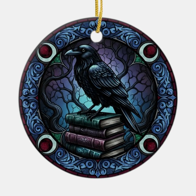 Adorno De Cerámica Raven Book Stack Gothic Bookish (Frente)