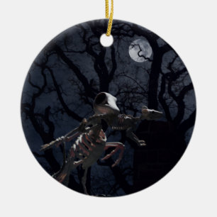 Adorno De Cerámica Raven y Rat Skeleton a la luz de la luna
